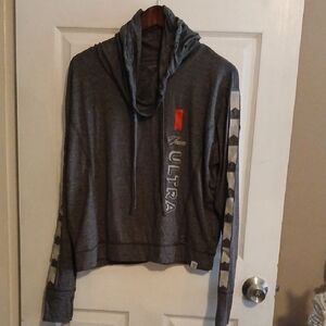 Gray Hooded Sweatshirt with Patterned Sleeves
